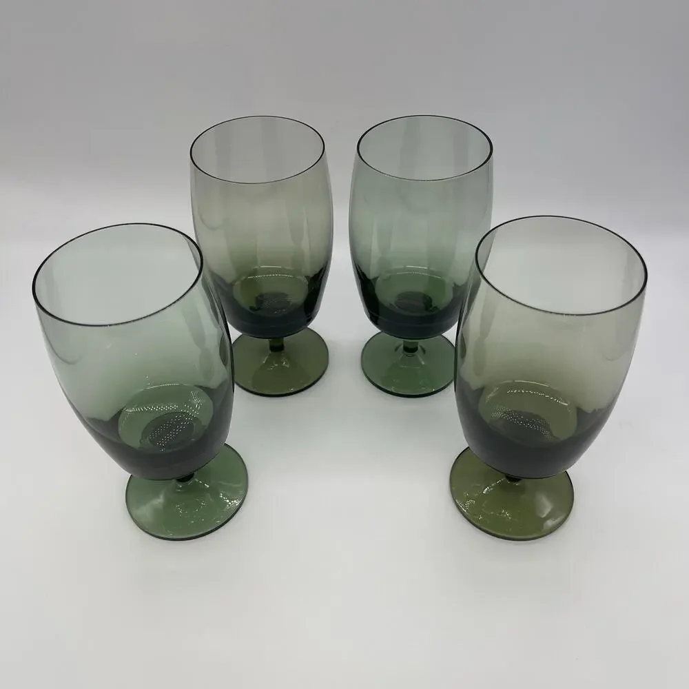 Vintage MCM Gorham Crystal Accent Set of 4 Green Water Wine Goblets Glasses 6.5